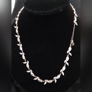 Elegant Rose Gold Leaf Necklace & Earring Set J138